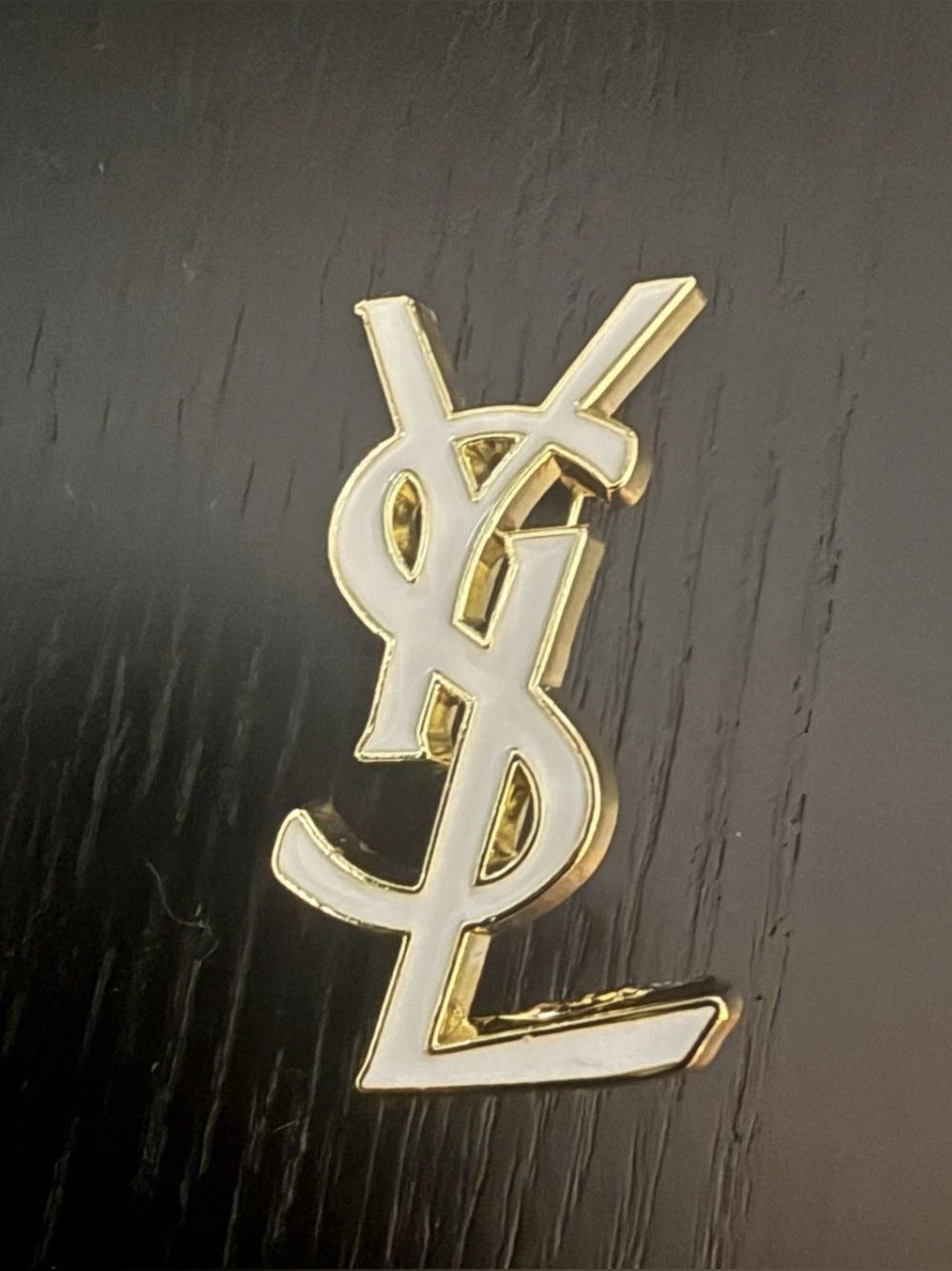 New no box Yves Saint Laurent White & Gold YSL Logo brooch